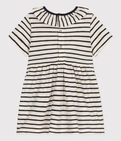 Petit Bateau Kleider*Kurzärmeliges Babykleid aus geflammtem Jersey weiss AVALANCHE/blau SMOKING
