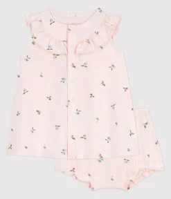 Petit Bateau Kleider|Newborn*Kurzärmeliges Babykleid aus Baumwolle und Bloomer mit Fruchtmuster rosa FLEUR/weiss MULTICO