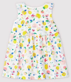 Petit Bateau Kleider*Kurzärmeliges Baby-Kleid aus Popeline für Mädchen weiss MARSHMALLOW/weiss MULTICO