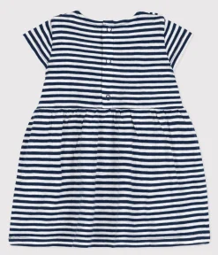 Petit Bateau Kleider*Kurzärmeliges Babykleid aus gestreiftem geflammtem Jersey blau MEDIEVAL/weiss MARSHMALLOW
