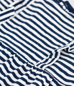 Petit Bateau Kleider*Kurzärmeliges Babykleid aus gestreiftem geflammtem Jersey blau MEDIEVAL/weiss MARSHMALLOW
