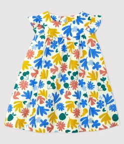 Petit Bateau Kleider*Kurzärmeliges Babykleid aus Popeline mit Blumendruck weiss MARSHMALLOW/weiss MULTICO