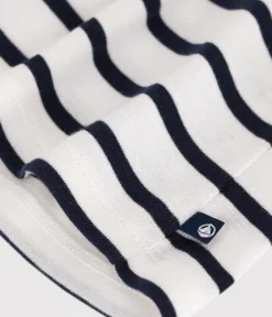 Petit Bateau Kleider*Kurzärmeliges Baby-Kleid aus Baumwolle mit Marinestreifen und Matrosenkragen weiss MARSHMALLOW/blau SMOKING