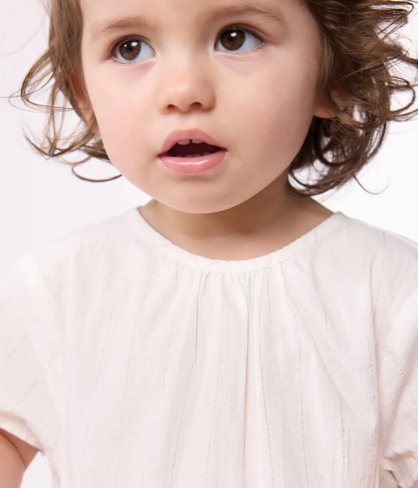 Petit Bateau Kleider*Kurzärmeliges Baby-Kleid für festliche Anlässe aus leichter Baumwolle weiss ECUME/ ARGENT