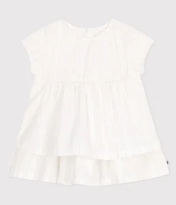Petit Bateau Kleider*Kurzärmeliges Baby-Kleid für festliche Anlässe aus leichter Baumwolle weiss ECUME/ ARGENT