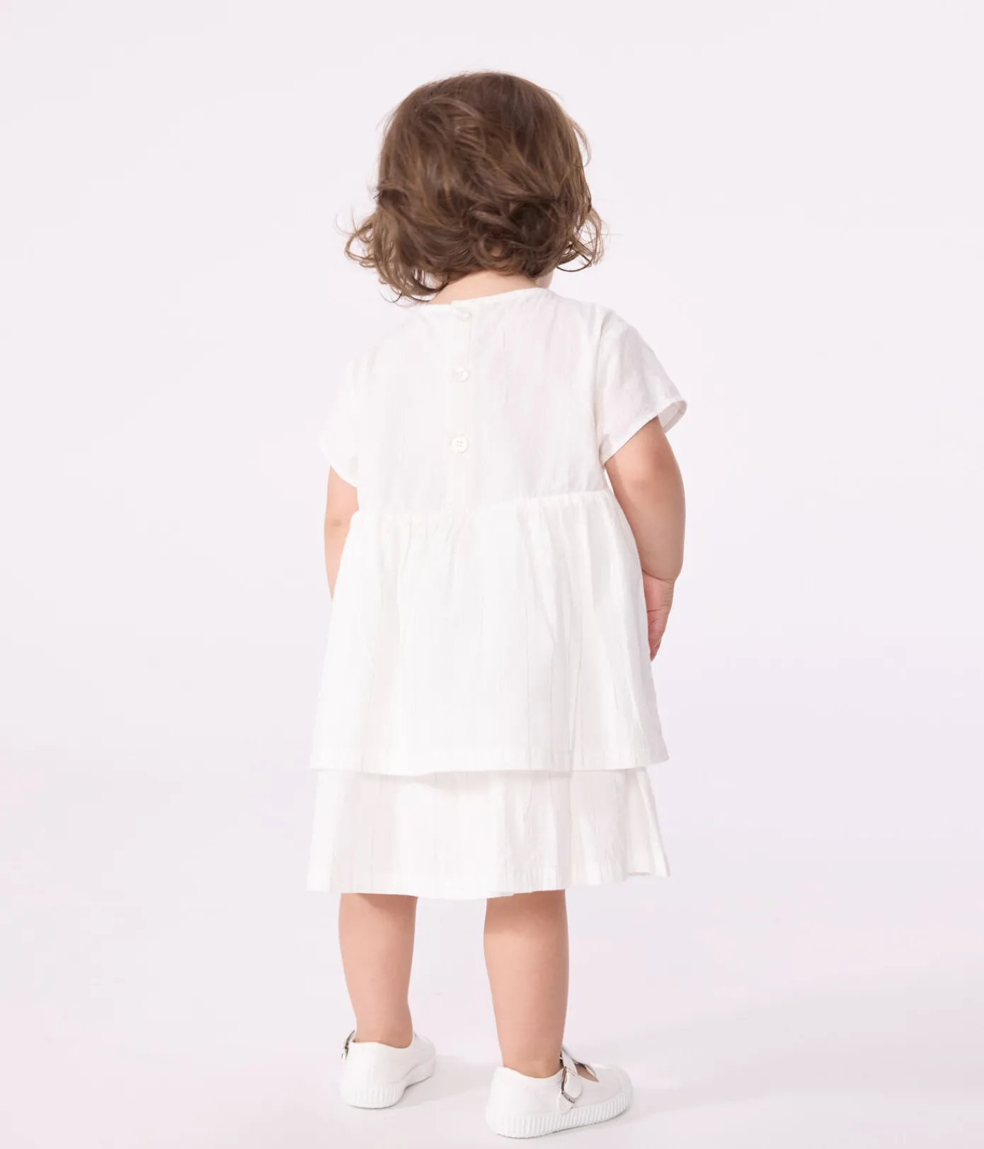Petit Bateau Kleider*Kurzärmeliges Baby-Kleid für festliche Anlässe aus leichter Baumwolle weiss ECUME/ ARGENT