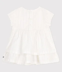 Petit Bateau Kleider*Kurzärmeliges Baby-Kleid für festliche Anlässe aus leichter Baumwolle weiss ECUME/ ARGENT