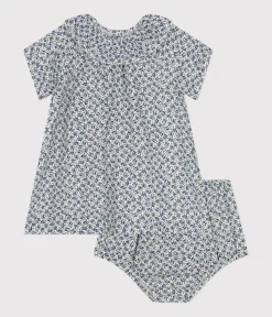 Petit Bateau Kleider*Kurzärmeliges Babykleid mit Bloomers aus Musselin AVALANCHE/ INCOGNITO