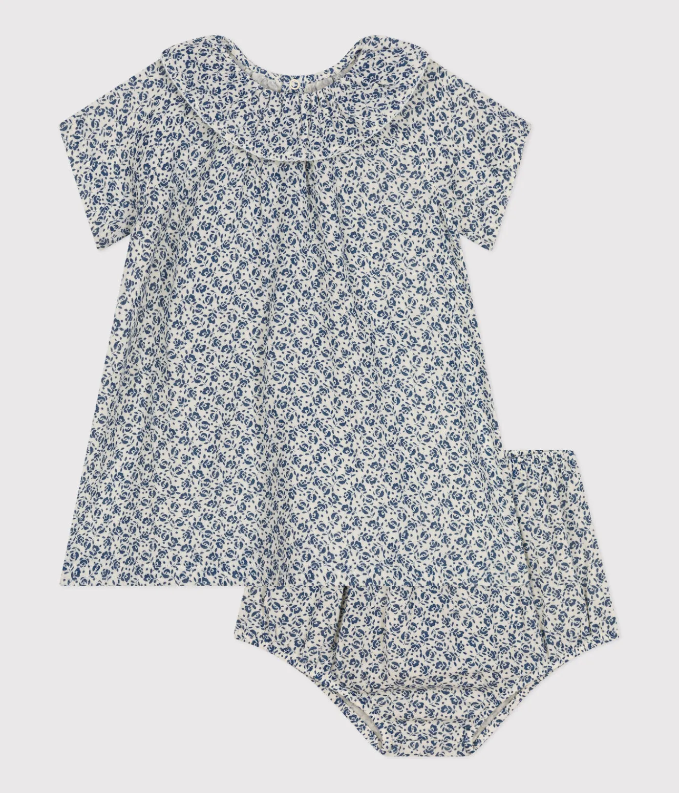 Petit Bateau Kleider*Kurzärmeliges Babykleid mit Bloomers aus Musselin AVALANCHE/ INCOGNITO
