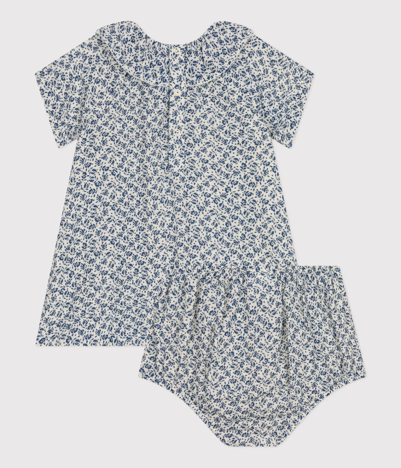 Petit Bateau Kleider*Kurzärmeliges Babykleid mit Bloomers aus Musselin AVALANCHE/ INCOGNITO