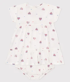 Petit Bateau Kleider*Kurzärmeliges Babykleid und Bloomer aus Baumwolle mit Herzmotiv weiss AVALANCHE/ MULTICO