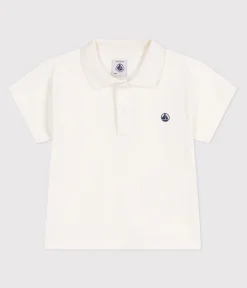 Petit Bateau T-Shirts, Oberteile*Kurzärmeliges Baby-Poloshirt aus einfarbiger Baumwolle weiss MARSHMALLOW