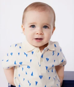 Petit Bateau T-Shirts, Oberteile*Kurzärmeliges Baby-Poloshirt aus Baumwolle mit Schiffchenmuster blau AVALANCHE/weiss PERSE