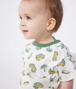 Petit Bateau T-Shirts, Oberteile*Kurzärmeliges Baby-T-Shirt aus Baumwolle mit Schiffchenmuster weiss MARSHMALLOW/ ORGE