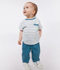 Petit Bateau T-Shirts, Oberteile*Kurzärmeliges Baby-T-Shirt aus Baumwolle mit Streifen grün MARSHMALLOW/ DRAGONFLY