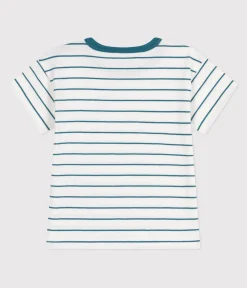 Petit Bateau T-Shirts, Oberteile*Kurzärmeliges Baby-T-Shirt aus Baumwolle mit Streifen grün MARSHMALLOW/ DRAGONFLY