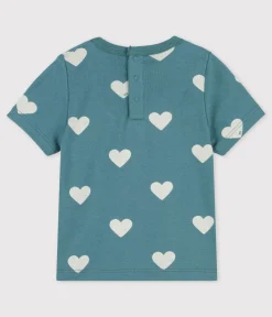 Petit Bateau T-Shirts, Oberteile*Kurzärmeliges Baby-T-Shirt aus Bio-Baumwolle mit Herzmuster grün BRUT/weiss AVALANCHE