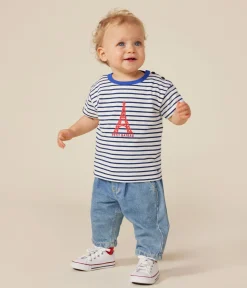 Petit Bateau T-Shirts, Oberteile*Kurzärmeliges Baby-T-Shirt aus feinem Jersey weiss MARSHMALLOW/blau MEDIEVAL