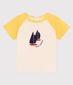 Petit Bateau T-Shirts, Oberteile*Kurzärmeliges Baby-T-Shirt aus Baumwolle im Colorblock gelb AVALANCHE/ ORGE
