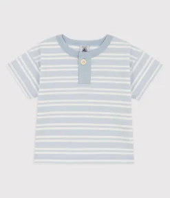 Petit Bateau T-Shirts, Oberteile*Kurzärmeliges Baby-T-Shirt aus gestreiftem Jersey. GOMME/ MARSHMALLOW