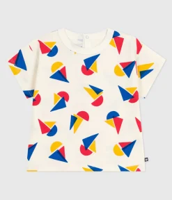 Petit Bateau T-Shirts, Oberteile*Kurzärmeliges Baby-T-Shirt aus Baumwolle mit Schiffchenmuster MILK/ MULTICO