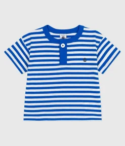 Petit Bateau T-Shirts, Oberteile*Kurzärmeliges Baby-T-Shirt aus Baumwolle mit Streifen blau PORCELANA/ MARSHMALLOW