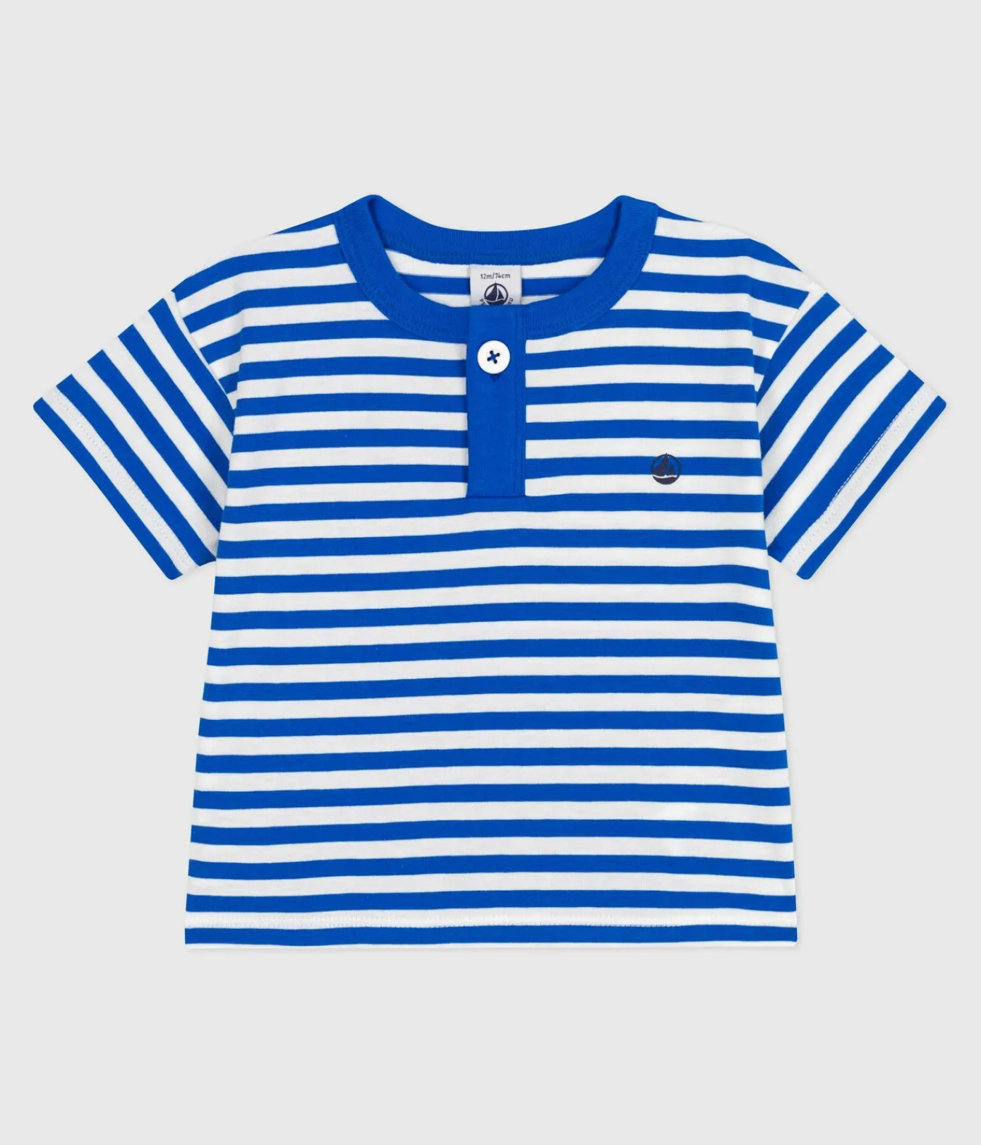 Petit Bateau T-Shirts, Oberteile*Kurzärmeliges Baby-T-Shirt aus Baumwolle mit Streifen blau PORCELANA/ MARSHMALLOW