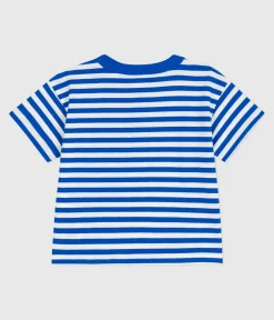 Petit Bateau T-Shirts, Oberteile*Kurzärmeliges Baby-T-Shirt aus Baumwolle mit Streifen blau PORCELANA/ MARSHMALLOW