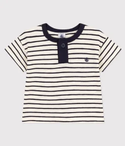 Petit Bateau T-Shirts, Oberteile*Kurzärmeliges Baby-T-Shirt aus geflammtem Jersey weiss AVALANCHE/blau SMOKING