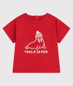 Petit Bateau T-Shirts, Oberteile*Kurzärmeliges Baby-T-Shirt aus einfarbiger Baumwolle ROT AURORA