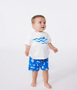Petit Bateau T-Shirts, Oberteile*Kurzärmeliges Baby-T-Shirt aus einfarbiger Baumwolle blau MARSHMALLOW/ PORCELANA