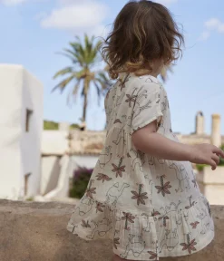 Petit Bateau Kleider*Kurzärmeliges bedrucktes Babykleid aus Baumwollgaze weiss AVALANCHE/ MULTICO
