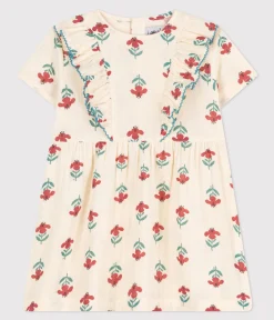 Petit Bateau Kleider*Kurzärmeliges bedrucktes Babykleid aus Baumwollgaze weiss AVALANCHE/ MULTICO