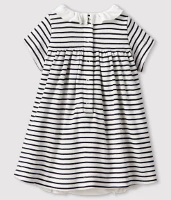 Petit Bateau Kleider|Newborn*Kurzärmeliges Bodykleid aus Rippstrick für Babys weiss MARSHMALLOW/blau SMOKING