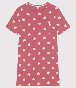 Petit Bateau Schlafanzüge, Nachthemden*Kurzärmeliges Damen-Nachthemd aus Baumwolle mit Herzmotiv rosa ROSEWOOD/ MARSHMALLOW