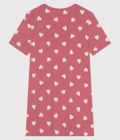 Petit Bateau Schlafanzüge, Nachthemden*Kurzärmeliges Damen-Nachthemd aus Baumwolle mit Herzmotiv rosa ROSEWOOD/ MARSHMALLOW