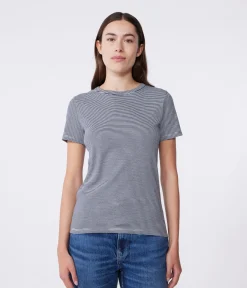 Petit Bateau Alle T-Shirts|Das Ikonische (Slim)*Kurzärmeliges Damen-T-Shirt blau SMOKING/weiss MARSHMALLOW