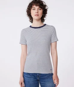 Petit Bateau Alle T-Shirts|T-Shirts, Tanktops*Kurzärmeliges Damen-T-Shirt weiss MARSHMALLOW/blau SMOKING