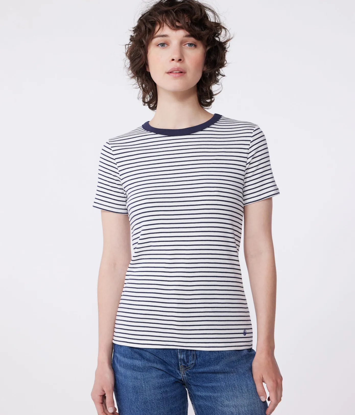 Petit Bateau Alle T-Shirts|T-Shirts, Tanktops*Kurzärmeliges Damen-T-Shirt weiss MARSHMALLOW/blau SMOKING