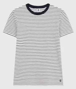 Petit Bateau Alle T-Shirts|T-Shirts, Tanktops*Kurzärmeliges Damen-T-Shirt weiss MARSHMALLOW/blau SMOKING