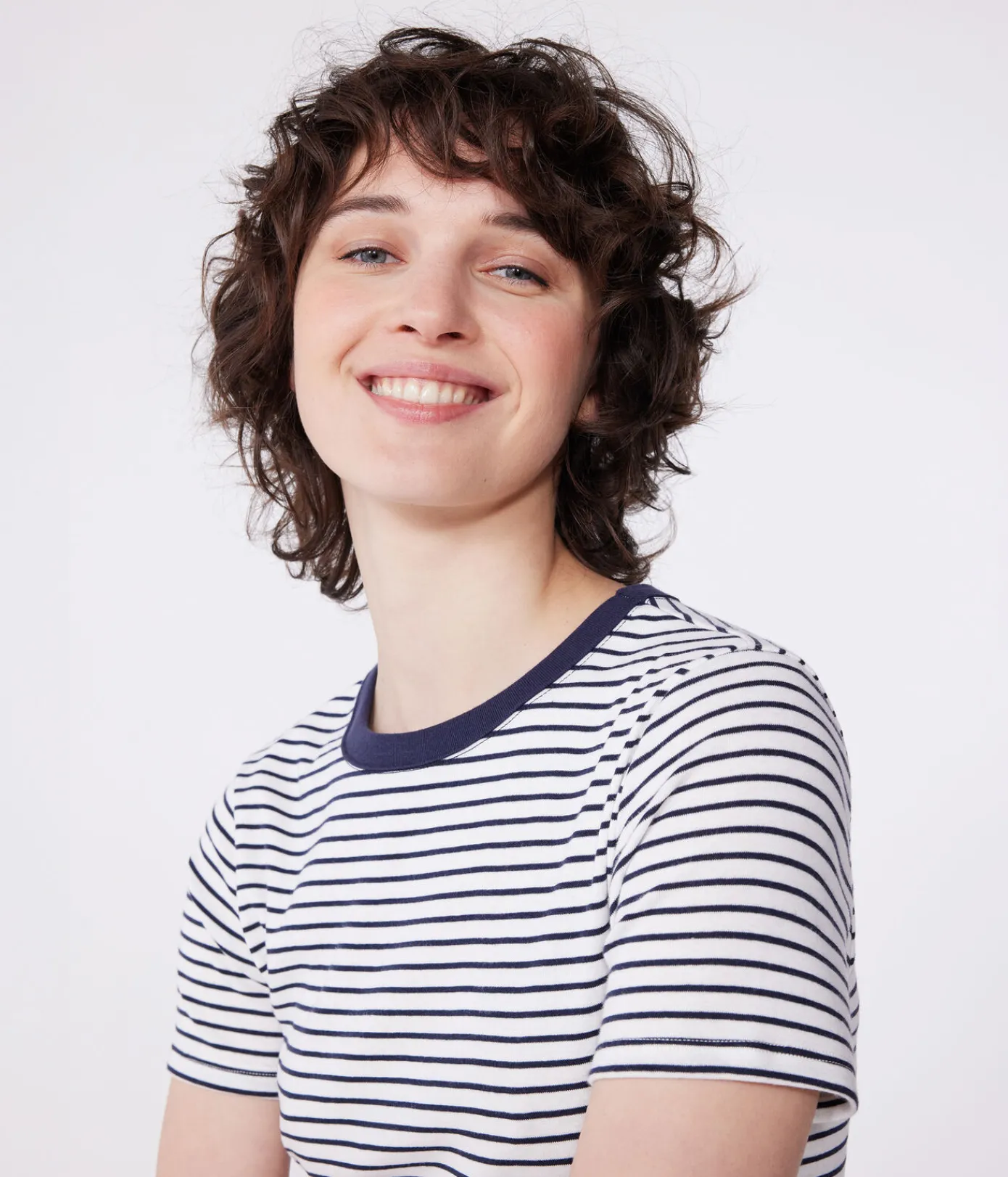 Petit Bateau Alle T-Shirts|T-Shirts, Tanktops*Kurzärmeliges Damen-T-Shirt weiss MARSHMALLOW/blau SMOKING