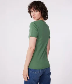 Petit Bateau Alle T-Shirts|T-Shirts, Tanktops*Kurzärmeliges Damen-T-Shirt aus Leinen grün PALMERAIE