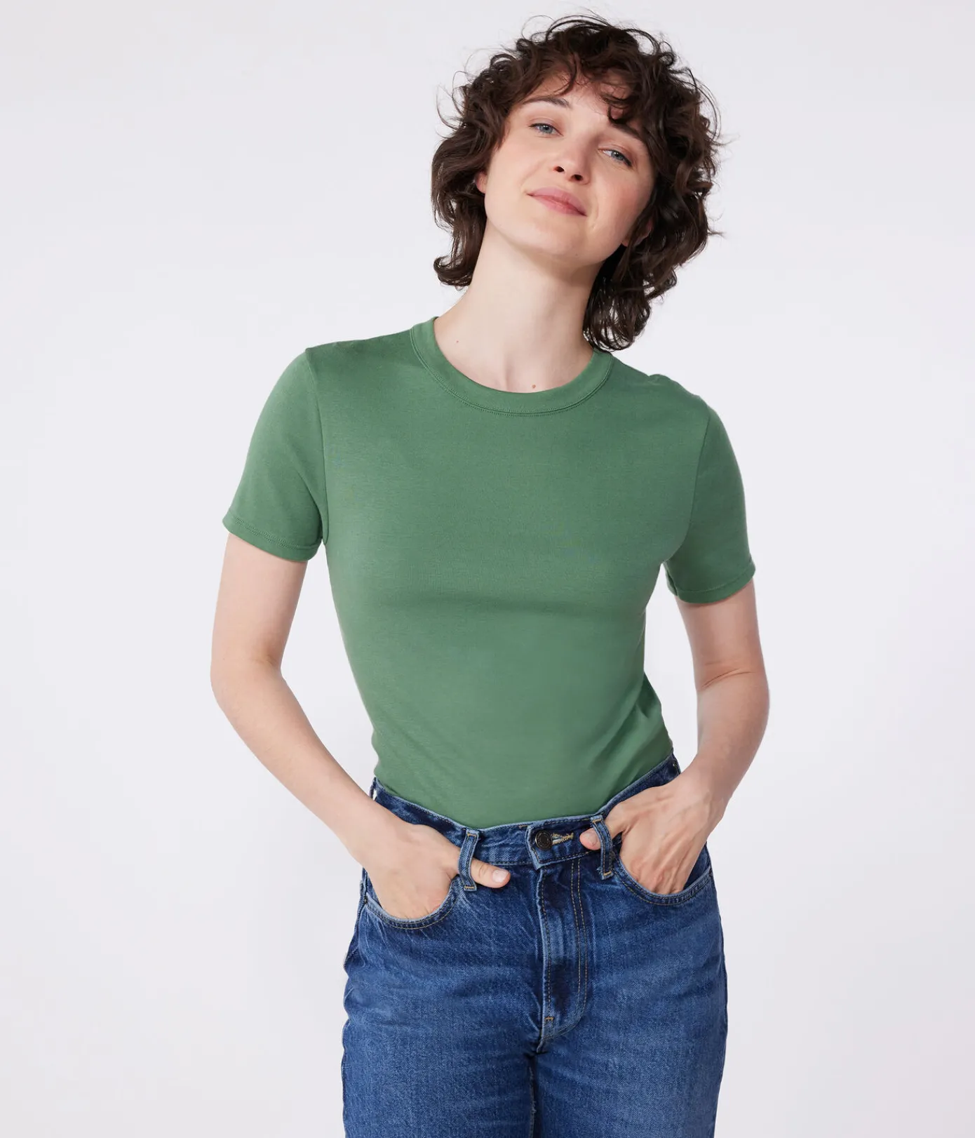 Petit Bateau Alle T-Shirts|T-Shirts, Tanktops*Kurzärmeliges Damen-T-Shirt aus Leinen grün PALMERAIE