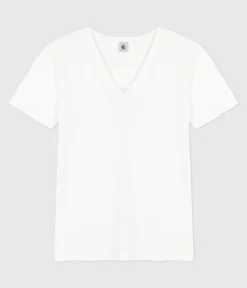 Petit Bateau Alle T-Shirts|Das Ikonische (Slim)*Kurzärmeliges Damen-T-Shirt L'ICONIQUE aus einfarbigem Rippstrick weiss ECUME
