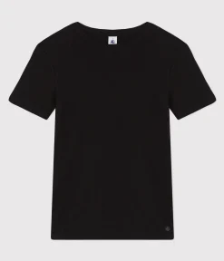 Petit Bateau Alle T-Shirts|Das Ikonische (Slim)*Kurzärmeliges Damen-T-Shirt L'ICONIQUE aus einfarbigem Rippstrick schwarz BLACK