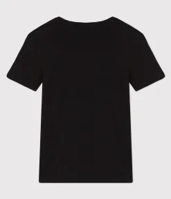 Petit Bateau Alle T-Shirts|Das Ikonische (Slim)*Kurzärmeliges Damen-T-Shirt L'ICONIQUE aus einfarbigem Rippstrick schwarz BLACK