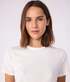 Petit Bateau Alle T-Shirts|Das Ikonische (Slim)*Kurzärmeliges Damen-T-Shirt L'Iconique aus einfarbigem Rippstrick weiss ECUME