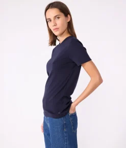 Petit Bateau Alle T-Shirts|Das Ikonische (Slim)*Kurzärmeliges Damen-T-Shirt L'ICONIQUE aus einfarbigem Rippstrick blau SMOKING