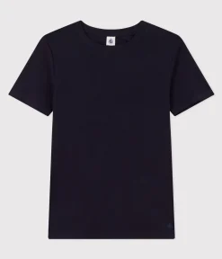 Petit Bateau Alle T-Shirts|Das Ikonische (Slim)*Kurzärmeliges Damen-T-Shirt L'ICONIQUE aus einfarbigem Rippstrick blau SMOKING