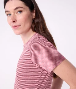 Petit Bateau Alle T-Shirts|T-Shirts, Tanktops*Kurzärmeliges Damen-T-Shirt L’Iconique aus Baumwolle ROT AMARANTE/ MARSHMALLOW
